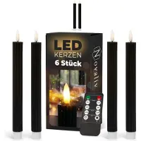 Novaliv LED-kaarsen met timer ZWART 6 stuks Binnen 6 uur ECHTE WAS geribbeld 23 cm hoogte voor kaarsen 2,2 cm diameter 2 AAA-batterijen vereist LED-kaarsen set van 2 ZWART (twee keer)