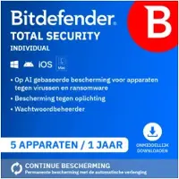 Bitdefender Total Security | jaarlicentie | voor 5 apparaten | 5 installaties | inclusief de nieuwste updates