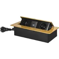 ORNO Bureau stekkerdoos met USB A&C - Pop up stekkerblok met 2 stopcontacten- Inbouw Verdeelstekker met RVS afwerking - Verdeeldoos met 1.5 meter kabel - voor max. 3680 Watt - Penaarde - Messing