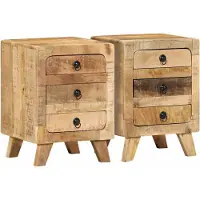 vidaXL Nachtkastje 2 st 37x32x50 cm massief hout ruw mangohout