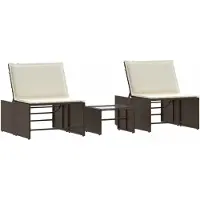 vidaXL Ligstoelen 2 st met tafel bruin poly rattan