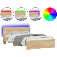 vidaXL Bedframe met hoofdeinde, LED-verlichting, Sonoma-eikenhout, 120x190 cm