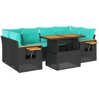 vidaXL 7-delige tuinmeubelset met kussens, zwart, polyrotan
