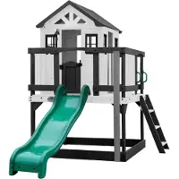 Backyard Discovery Sweetwater Heights Speelhuis op palen met groene Glijbaan, speelkeuken, zandbak & veranda | Speelhuisje voor de tuin / buiten in grijs & wit | Speeltoestel voor kinderen
