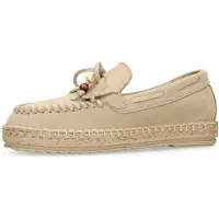 Manfield - Dames - Beige suède espadrilles met franjes - Maat 39