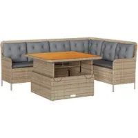 vidaXL 2-delige Loungeset met kussens poly rattan beige
