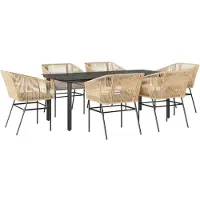vidaXL 7-delige Tuinset met kussens poly rattan glas bruin