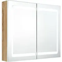 vidaXL LED-spiegelschaaf voor de badkamer, wit en eikenhoutlook, 80x12x68 cm