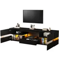 STILVORA TV-Meubel - Hoogglans TV-Kast Met LED En Drukopening - 2 Deuren 1 Lade En Open Vak Voor 70 Inch TV - Spaanplaat - 160x39x45 cm - Zwart