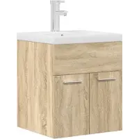 vidaXL Wastafelmeubel met inbouwwastafel en kraan Sonoma eikenhout