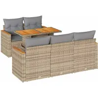 vidaXL 6-delige tuinmeubelset met kussens, beige, polyrotan, acaciahout