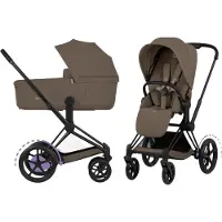 Cybex Kinderwagen e-Priam 5 Comfort Matt Black/Coconut Brown incl. Foldable Carrycot