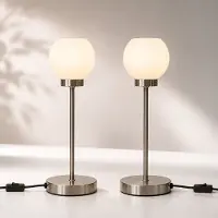 Trango Set van 2 LED-bureaulamp 2018-06*2 in mat nikkel met gesatineerde glazen kap *NEW JERSEY* Tafellamp, bedlampje, vensterbanklamp incl. 1x 4,5 Watt LED Module Lamp 3000K warm wit