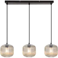 Olucia - CHARLOIS - Hanglamp - Amber / Zwart - 3L - Vorm: Rechthoek