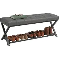 HOMCOM Schoenenbank-Kunstleer, Koolstofstaal-112L x 37B x 47H cm-Donkergrijs