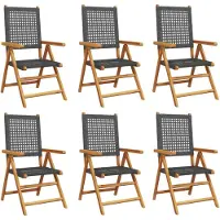 vidaXL 6-delige set verstelbare klapstoelen, zwart, gemaakt van polyrotan en massief hout