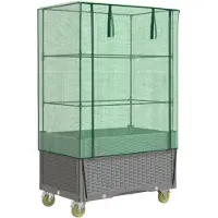 vidaXL Verhoogde plantenbak met opzetstuk en wielen, rattanlook, 80x50x182 cm