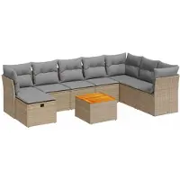 vidaXL 9-delige Loungeset met kussens poly rattan beige