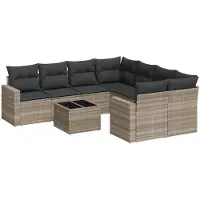 vidaXL 9-delige Loungeset met kussens poly rattan lichtgrijs