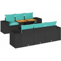 vidaXL 7-delige tuinmeubelset met kussens, zwart, polyrotan
