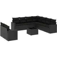 vidaXL 10-delige Loungeset met kussens poly rattan zwart