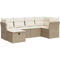vidaXL 6-delige Loungeset met kussens poly rattan beige