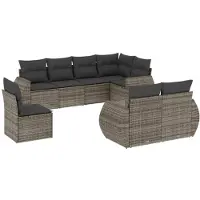 vidaXL 8-delige Loungeset met kussens poly rattan grijs