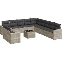 vidaXL 12-delige Loungeset met kussens poly rattan lichtgrijs