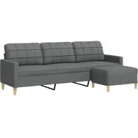vidaXL Driezitsbank met voetenbank 210 cm stof donkergrijs