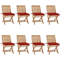 vidaXL Klapstoelen met kussens, 8-delig, massief teak hout