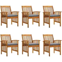 vidaXL Tuin-eetkamerstoelen, 6 stuks met kussens, massief acaciahout