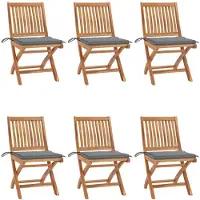 vidaXL Klapstoelen met kussens, 6-delig, massief teak hout