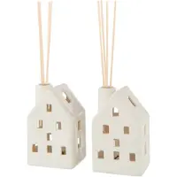 J-Line vaas Huis - keramiek - wit - 2 stuks - LED