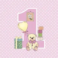 Maki Lunch servetten Eerste verjaardag met teddybeer Roze - - 33x33 cm