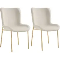 TecTake - 2x gestoffeerde eetkamerstoel - Fluweellook - beige / goud