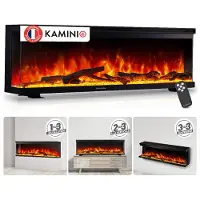 KAMINIO Elektrische haard LEA - Elektrische 3-in-1 haard met panoramaweergave, verwarming, 3D-vlameffect, 12 vlamkleuren, afstandsbediening - 60 inch