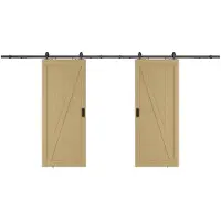 Vente-unique Zwevende dubbele schuifdeur in hout en MDF met opbouwsysteem - Licht naturel - 2 x H205 x L73 cm - BALERMA