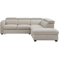 Vente-unique Slaapbank met hoek rechts en poef in beige stof - BALOTIA