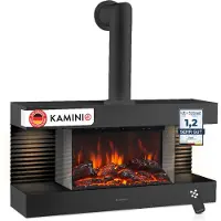 KAMINIO Elektrische haard LIZ met rookafvoerbuis - Elektrische wandhaard met verwarming, 3D-vlameffect, LED-sfeerverlichting, afstandsbediening - Zwart