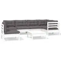 vidaXL 7-delige loungeset voor de tuin met kussens, wit, van grenenhout