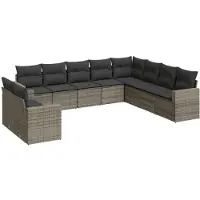 vidaXL 10-delige Loungeset met kussens poly rattan grijs