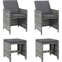 vidaXL 4-delige set tuinstoelen en voetenbankjes, polyrotan, grijs