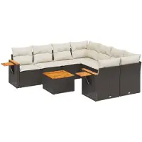 vidaXL 9-delige tuinmeubelset met kussens, zwart, polyrotan