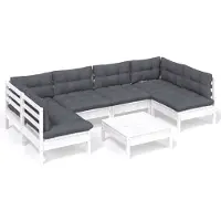 vidaXL 7-delige loungeset voor de tuin met kussens, wit, massief grenenhout
