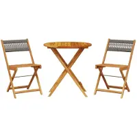 vidaXL 3-delige Bistroset polypropeen en massief hout grijs