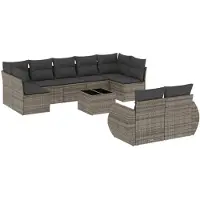 vidaXL 10-delige Loungeset met kussens poly rattan grijs