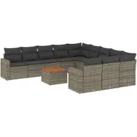 vidaXL 12-delige Loungeset met kussens poly rattan grijs