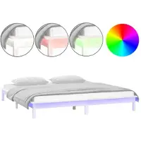 vidaXL Massief houten bed met LED-verlichting, wit, 150x200 cm