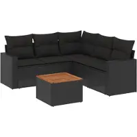 vidaXL 6-delige tuinmeubelset met kussens, zwart, polyrotan