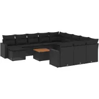 vidaXL 13-delige tuinmeubelset met kussens, zwart, polyrotan